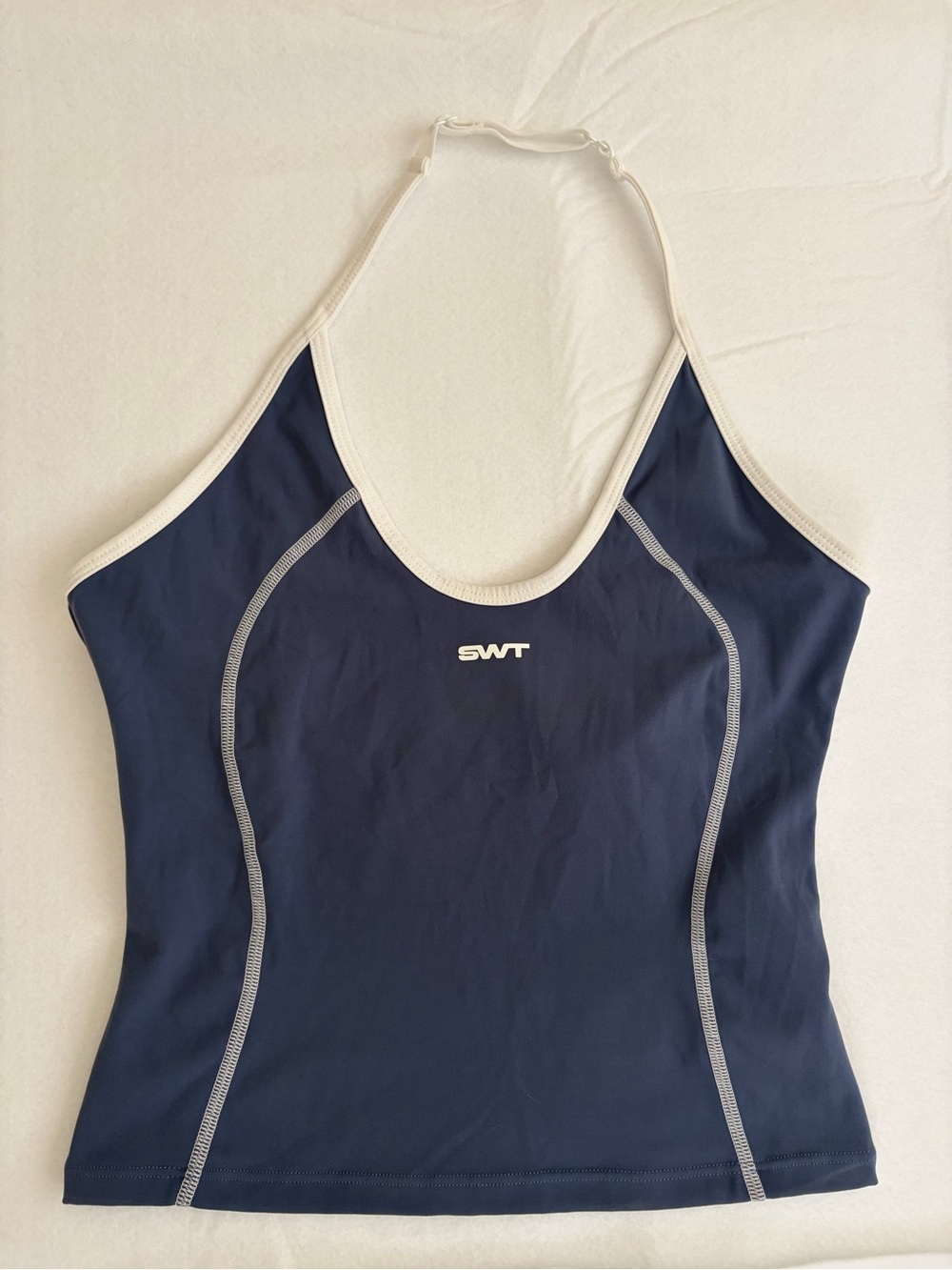 SWT Active Halter Cami Crop Top Indigo Blue White Contrast Size S